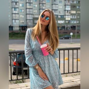 7 For All Mankind Womens V-Neck Long Sleeve Dress Radiant Wildflower